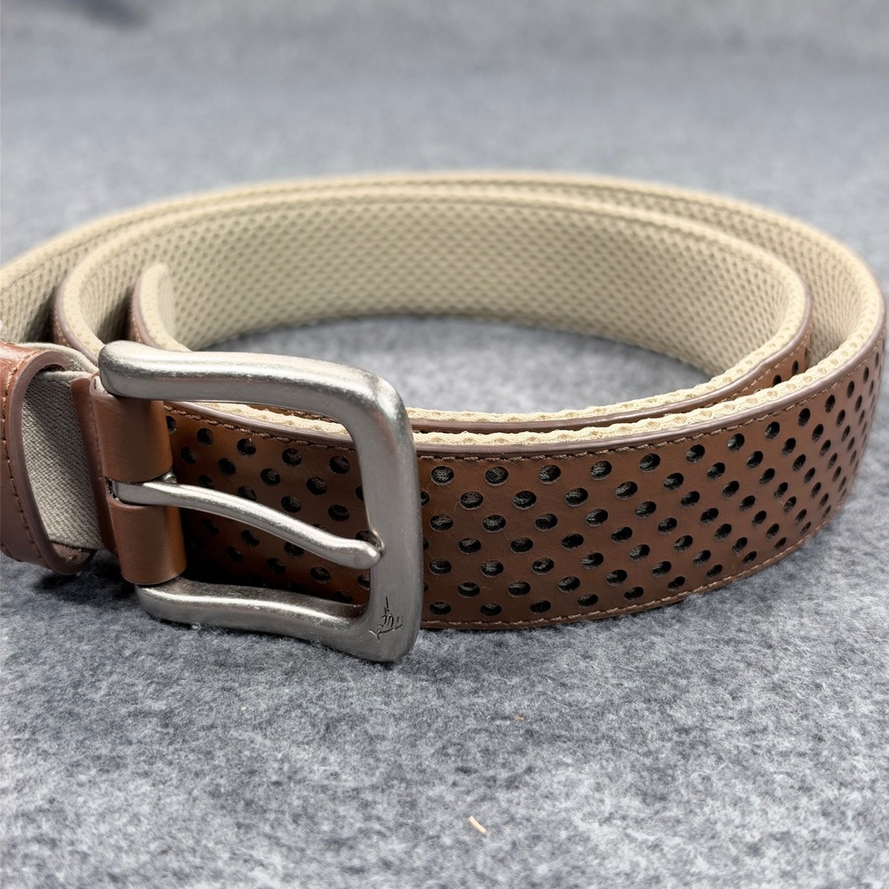 Tommy Bahama Mens Brown Perforated Leather Mesh Belt Marlin Logo 40 42